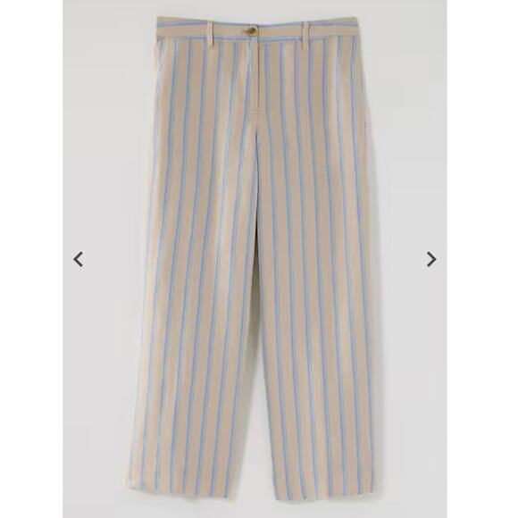 J. Jill Love Linen 100% Linen Creased-Front Wide-Leg Striped Blue Cream Pants - Picture 1 of 15